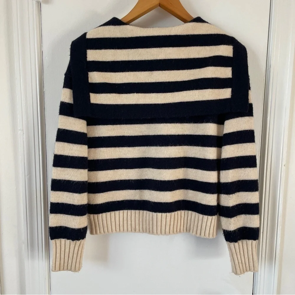Zara Striped Sailor Collar Nautical sweater Cream Navy Oversized Cropped XS - Picture 6 of 6